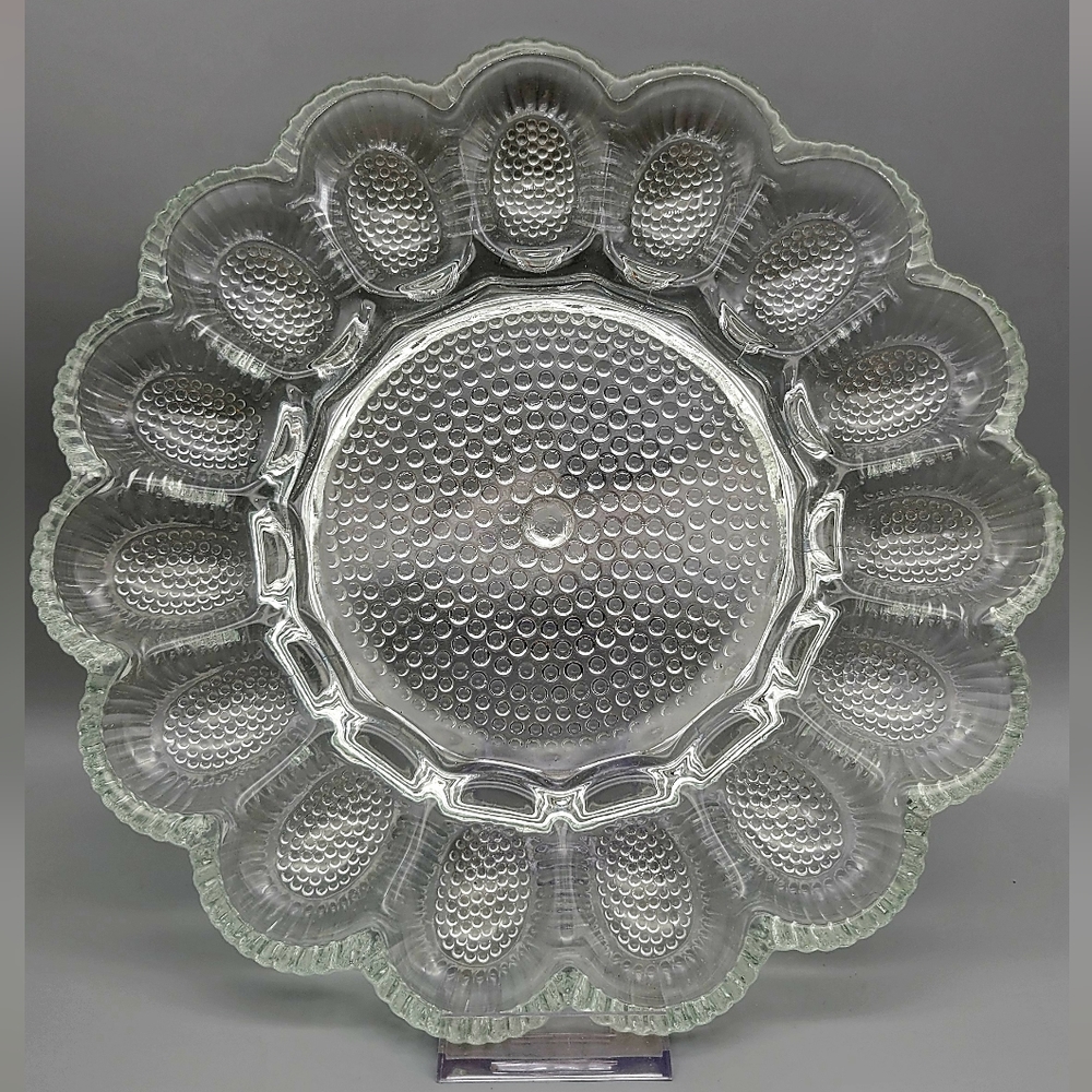 Vintage Hobnail Clear Indiana Glass Deviled Egg plate Oyster Plate relish Tray